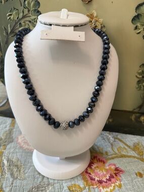 Black Faceted Crystal Necklace with Pave Accent